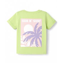 Babyhug 100% Cotton Knit Half Sleeves Henley Neck T-Shirt with Front & Back Tropical Theme Print - Light Green