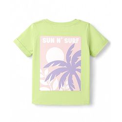Babyhug 100% Cotton Knit Half Sleeves Henley Neck T-Shirt with Front & Back Tropical Theme Print - Light Green