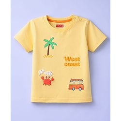 Babyhug Cotton Knit Half Sleeves T-Shirt With Beach Theme HD Print - Multicolor