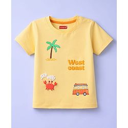 Babyhug Cotton Knit Half Sleeves T-Shirt With Beach Theme HD Print - Multicolor