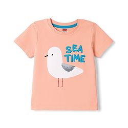 Babyhug 100% Cotton Knit Half Sleeves T-Shirt With Birds Print - Peach