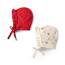 Babyhug 100% Cotton Interlock Knit Baby Caps With Floral Cherry & Polka Dots Print Pack of 2 Multicolor - Diameter 10.5 cm