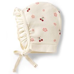 Babyhug 100% Cotton Interlock Knit Baby Caps With Floral Cherry & Polka Dots Print Pack of 2 Multicolor - Diameter 10.5 cm