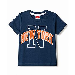 Babyhug 100% Cotton Knit Half Sleeves T-Shirt With New York Print - Navy Blue