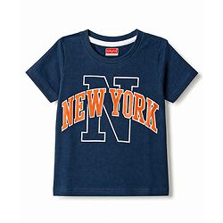 Babyhug 100% Cotton Knit Half Sleeves T-Shirt With New York Print - Navy Blue