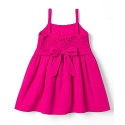 Babyhug Cotton Woven Sleeveless One Piece Dress with   Floral Embroidery - Fuchsia