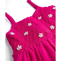 Babyhug Cotton Woven Sleeveless One Piece Dress with   Floral Embroidery - Fuchsia