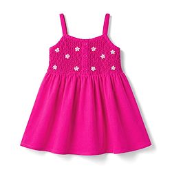 Babyhug Cotton Woven Sleeveless One Piece Dress with   Floral Embroidery - Fuchsia