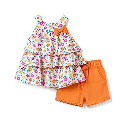 Babyhug Single Jersey Knit Sleeveless Top & Shorts Set With Floral Print - Multicolor
