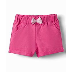Babyhug Single Jersey Knit Sleeveless Top & Shorts Set with Heart Print & Bow Applique - Pink