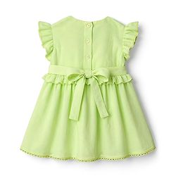 Babyhug Cotton Woven Flutter Sleeves Frock With Bow Applique - Light Green