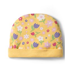 Babyhug 100% Cotton Knit Cap Mittens & Booties With Floral Print Multicolor - Diameter 9.5 cm