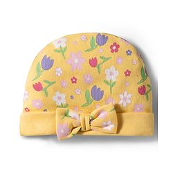 Babyhug 100% Cotton Knit Cap Mittens & Booties With Floral Print Multicolor - Diameter 9.5 cm