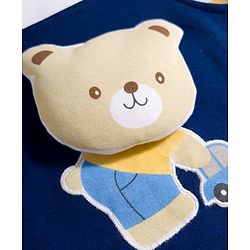 Babyhug 100 % Cotton Knit Half Sleeves Striped & Bear Printed Onesie With Cap - Multicolour