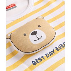 Babyhug 100% Cotton Interlock Knit Striped Onesie With Bear Applique - Yellow