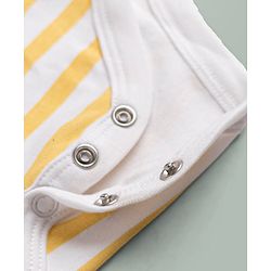 Babyhug 100% Cotton Interlock Knit Striped Onesie With Bear Applique - Yellow
