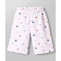 Babyhug Cotton Knit Half Sleeves Shirt & Shorts Co-ord Night Suit with Boat & Sea Animals Print - White