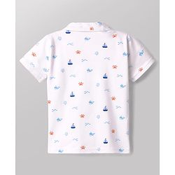 Babyhug Cotton Knit Half Sleeves Shirt & Shorts Co-ord Night Suit with Boat & Sea Animals Print - White