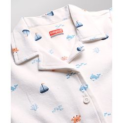 Babyhug Cotton Knit Half Sleeves Shirt & Shorts Co-ord Night Suit with Boat & Sea Animals Print - White