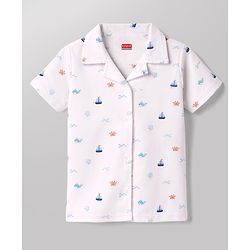 Babyhug Cotton Knit Half Sleeves Shirt & Shorts Co-ord Night Suit with Boat & Sea Animals Print - White