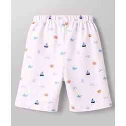 Babyhug Cotton Knit Half Sleeves Shirt & Shorts Co-ord Night Suit with Boat & Sea Animals Print - White
