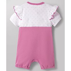 Babyhug 100% Cotton Knit Half Sleeves Polka Dot Printed Romper With Hairband & Bow Applique - Multicolor