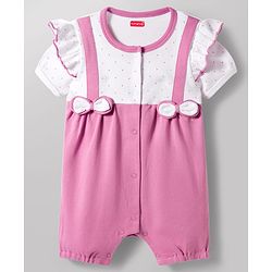 Babyhug 100% Cotton Knit Half Sleeves Polka Dot Printed Romper With Hairband & Bow Applique - Multicolor