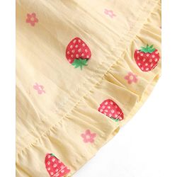 Babyhug 100% Cotton Woven Half Sleeves Strawberry Printed Frock With Bow Applique & Sling Bag - Yellow