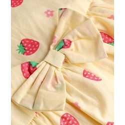 Babyhug 100% Cotton Woven Half Sleeves Strawberry Printed Frock With Bow Applique & Sling Bag - Yellow