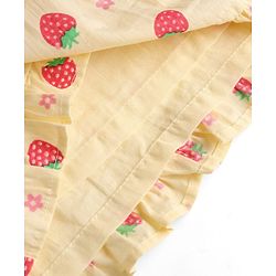 Babyhug 100% Cotton Woven Half Sleeves Strawberry Printed Frock With Bow Applique & Sling Bag - Yellow