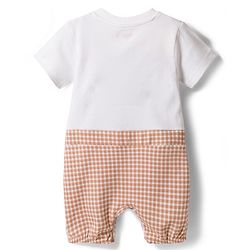 Babyhug 100% Cotton Knit Half Sleeves Checkered Romper with Bow Applique - Multicolor