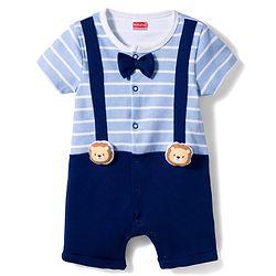 Babyhug 100% Cotton Romper Knit Half Striped Romper with Bow Applique - Multicolor