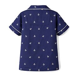 Babyhug Cotton Knit Half Sleeves Shirt & Shorts Co-ord Night Suit with Anchor Print - Navy Blue
