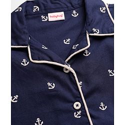 Babyhug Cotton Knit Half Sleeves Shirt & Shorts Co-ord Night Suit with Anchor Print - Navy Blue