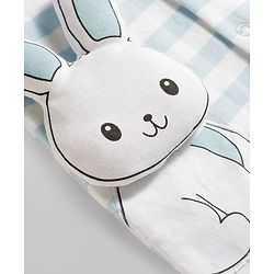 Babyhug 100% Cotton Interlock Knit Half Sleeves Striped Romper With Bunny Detailing & Cap - Light Blue
