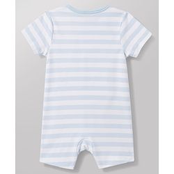 Babyhug 100% Cotton Interlock Knit Half Sleeves Striped Romper With Bunny Detailing & Cap - Light Blue