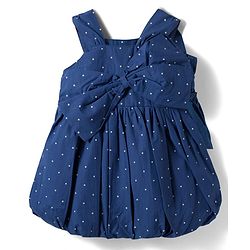 Babyhug Cotton Woven Sleeveless Polka Dots Printed Frock With Bow Applique - Navy Blue