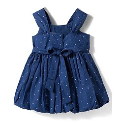 Babyhug Cotton Woven Sleeveless Polka Dots Printed Frock With Bow Applique - Navy Blue