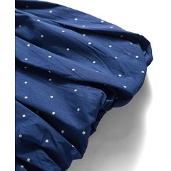 Babyhug Cotton Woven Sleeveless Polka Dots Printed Frock With Bow Applique - Navy Blue