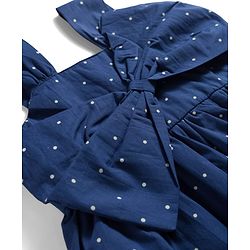 Babyhug Cotton Woven Sleeveless Polka Dots Printed Frock With Bow Applique - Navy Blue
