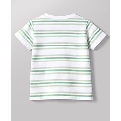 Babyhug Cotton Knit Half Sleeves Striped T-Shirt with Dino Patch - Multicolor
