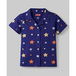 Babyhug Cotton Knit Half Sleeves Shirt & Shorts Co-ord Night Suit with Star Print - Navy Blue