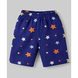 Babyhug Cotton Knit Half Sleeves Shirt & Shorts Co-ord Night Suit with Star Print - Navy Blue