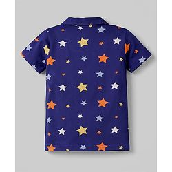 Babyhug Cotton Knit Half Sleeves Shirt & Shorts Co-ord Night Suit with Star Print - Navy Blue