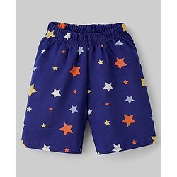 Babyhug Cotton Knit Half Sleeves Shirt & Shorts Co-ord Night Suit with Star Print - Navy Blue