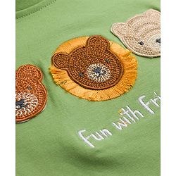 Babyhug Cotton Knit Half Sleeves T-Shirt with Teddy Patch - Multicolor
