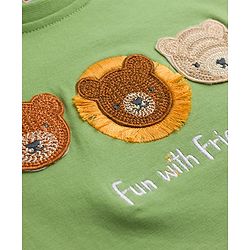 Babyhug Cotton Knit Half Sleeves T-Shirt with Teddy Patch - Multicolor