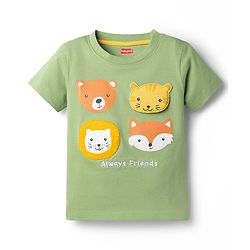 Babyhug Cotton Knit Half Sleeves Tee with Animal Applique Detailing Multi Color 9-12 Months