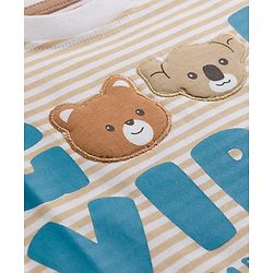 Babyhug Cotton Knit Half Sleeves Striped T-Shirt with Animal Patch - Multicolor