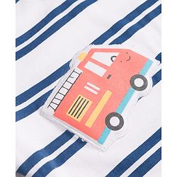 Babyhug 100% Cotton Knit T-Shirt Half Sleeves Striped with Car Applique Detailing Navy Color 6-9 Months